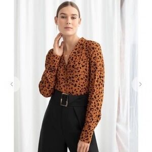 &‎ other stories Leopard Print Blouse Button Down Long Sleeve Top orange pink